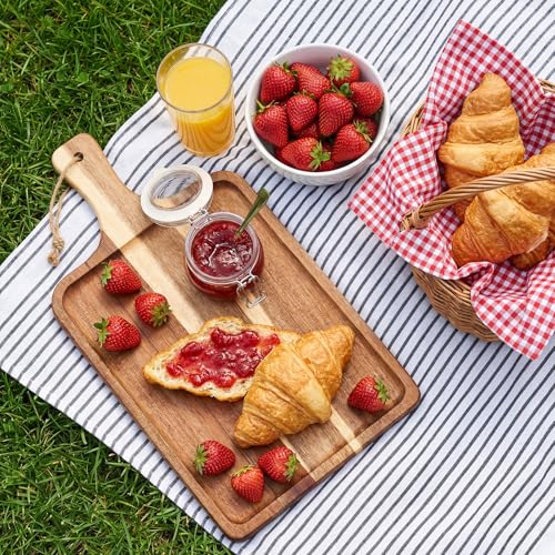 16set Acacia Wood Charcuterie Board with Knife Wooden Serving Tray with Groove Acacia Wood Cutting Board with Card and Gift Box for Wedding Baby Shower Housewarming Gift (16 Count)