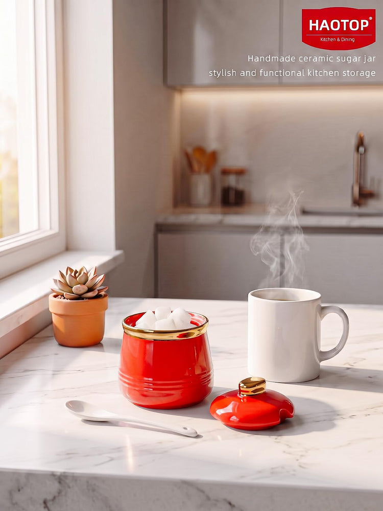 12oz Ceramic Sugar Bowl with Lid and Spoon