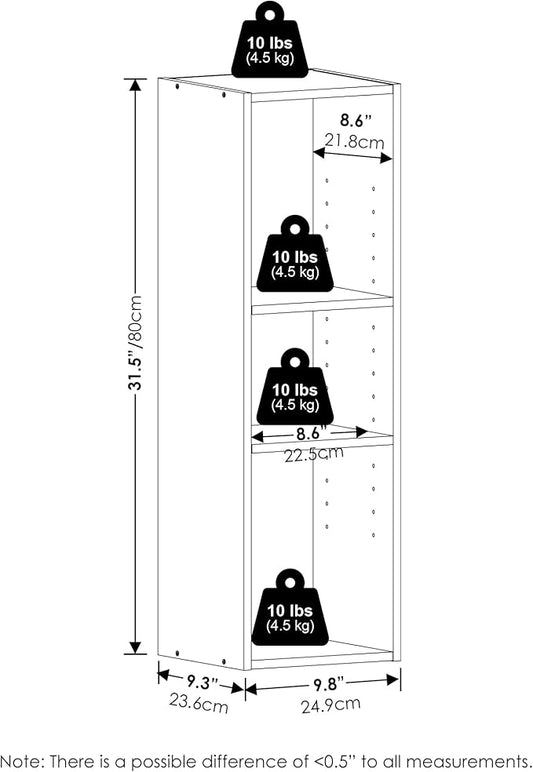 Furinno Reed 3-Tier Closet Organizers and Storage, Closet Organizer, Open Shelf Closet Storage, for Wardrobe, Bedroom, Living Room, 10-Inch Width, Blackwood