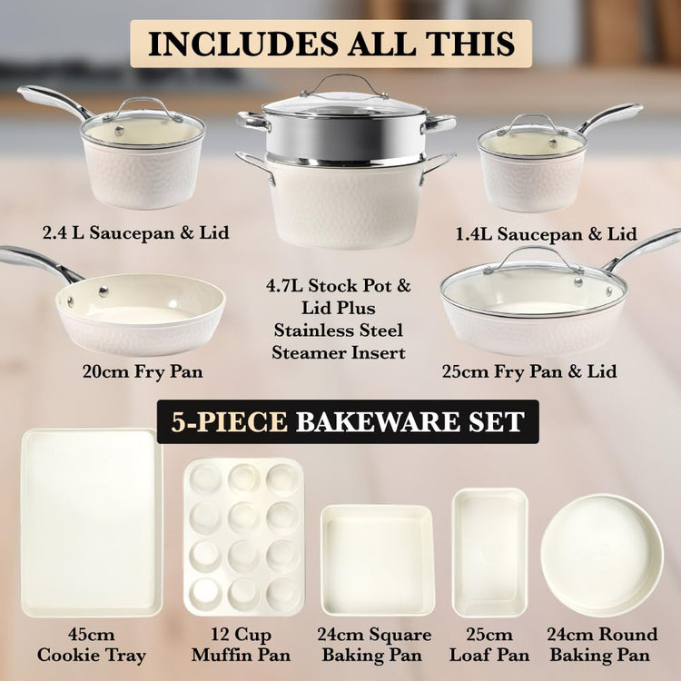 Hammered 15Pcs Ceramic Cookware Set Nonstick