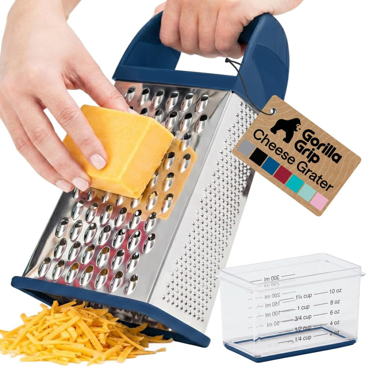 XL 4 Sided Stainless Steel Cheese Grater With Measurement Container