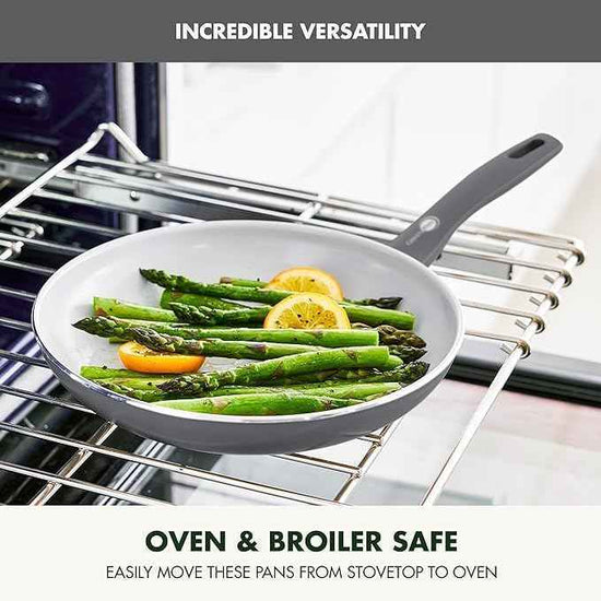GreenPan Dover Healthy Ceramic Nonstick, 12 Piece Cookware Pots and Pans Set, PFAS-Free, Dishwasher Safe, Comfort Grip Handle, Gray