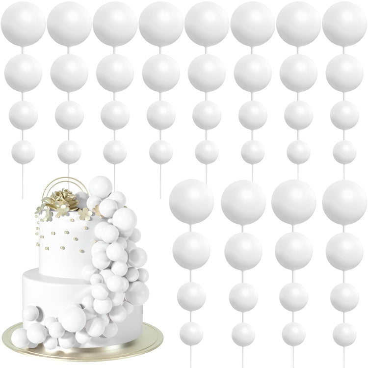 48 Pcs White Balls Cake Topper Decorations Balloon Cupcake Toppers Foam Cake Topper Balls Cake Balls Decorations for Birthday Party Wedding Anniversary Cake Decorating (48 Count)