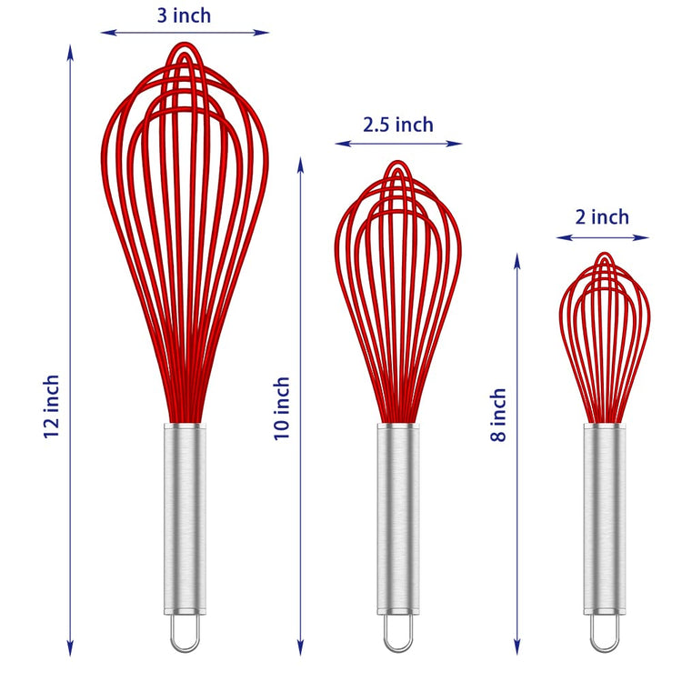 Red Silicone Whisk Set of 3