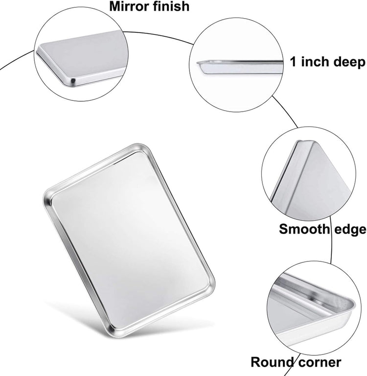 TeamFar Baking Pan with Rack Set of 4, 12.5’’ x 9.5’’ Stainless Steel Toaster Oven Baking Pan with Cooling Rack, Healthy & Non Toxic, Easy Clean& Mirror Finish, Dishwasher Safe - (2 Pans + 2 Racks)