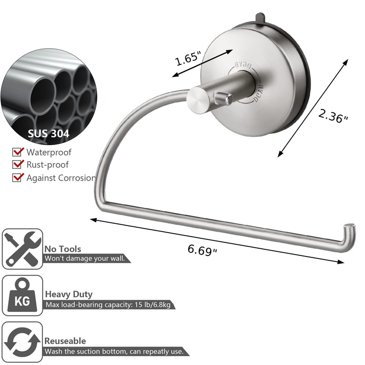 Suction Cup Hand Towel Ring Brushed Nickel Hand Towel Holder for Bathroom Wall SUS 304 Stainless Steel Kitchen Towel Hanger