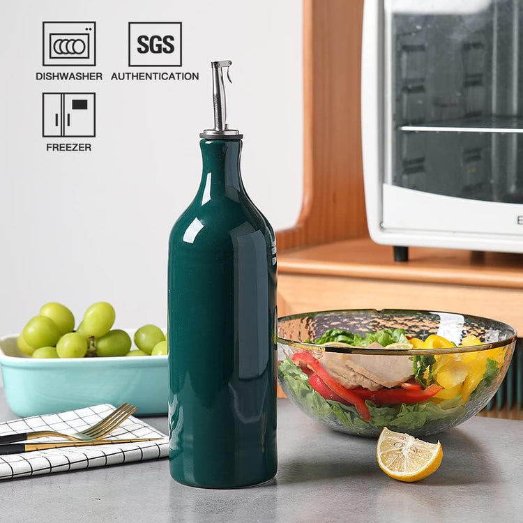 Sweejar Large Ceramic Oil Dispenser Bottle, Opaque Cruet Protects to Reduce Oxidation, Suitable for Storage of Oil, Vinegar, Soy Sauce & Other Liquids, Pack of 1, 24 Fl Oz (Jade)