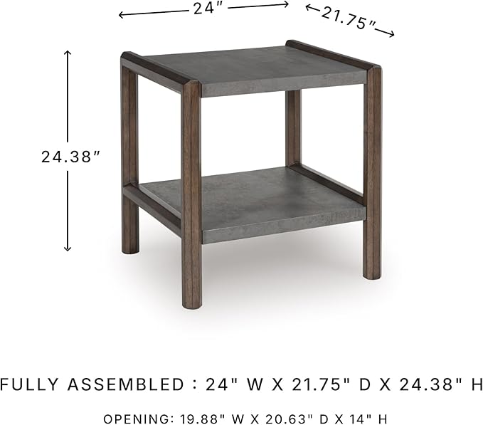 Signature Design by Ashley Kallenny Contemporary End Table with Faux Cement Top and Open Shelf, Dark Brown & Gray