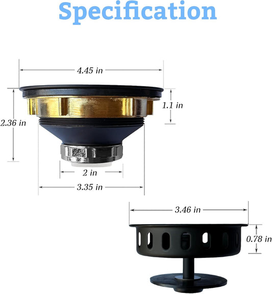 Metal World BS10101MB Post Style Sink Strainer, 3-1/2" Metal Kitchen Strainer, Cast Brass Body Basket Strainer, Strainer with Stainless Steel Basket, Matte Black Finish 1 Pack