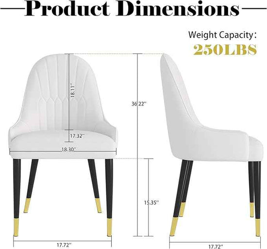 AF ARTISAN FURNITURE White Dining Chairs Set of 2 with High Backs Mid Century Modern Kitchen Dining Room Chairs PU Faux Leather Upholstered Large Padded Accent Chair with Legs