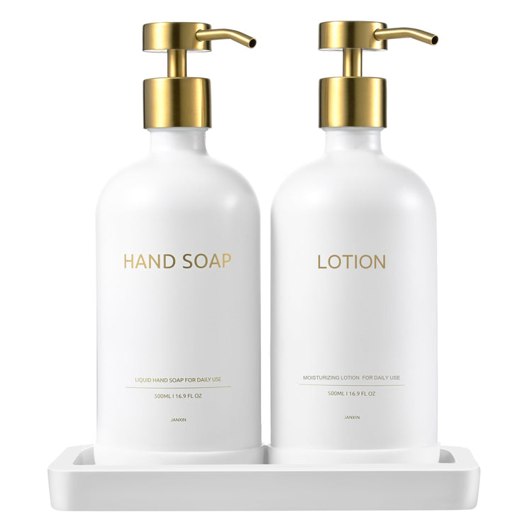 Glass Kitchen Soap Dispenser Set with Ceramic Tray (2 Count)