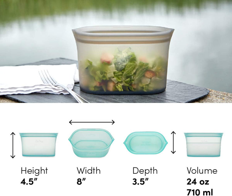 Zip Top Reusable Food Storage Bags | Medium Dish [Gray] | Silicone Meal Prep Container | Microwave, Dishwasher and Freezer Safe | Made in the USA