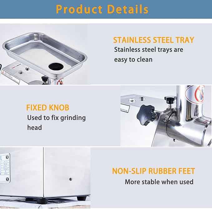 Commercial Electric Meat Grinder 800w - Heavy Duty 120KG/h High Capacity with Copper Motor, ETL Certified. Includes Accessories for Sausage Making, Home Kitchen & Professional Use.