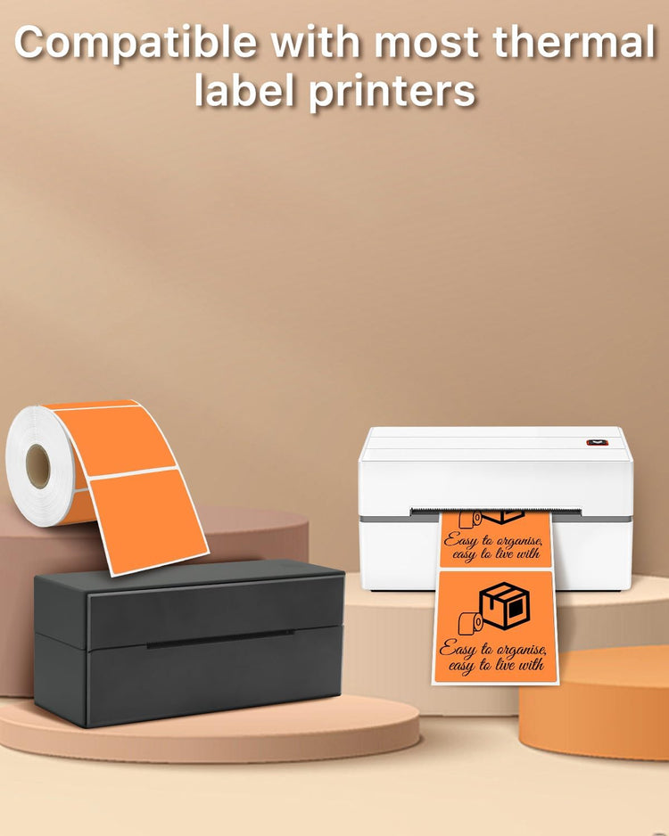 iEager Orange Square Thermal Label Stickers, 3" x 3" Self-Adhesive Square Direct Thermal Labels with Perforation Line, 500 Sheets/Roll