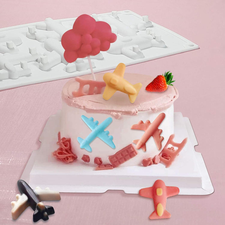OCPO KITCHEN Airplane Silicone Molds for Baking Mousse Cake, French Dessert, Pastry, Ice Cream, Cake Decoration Mold, 3D Airplane Shape (6-Cavity)