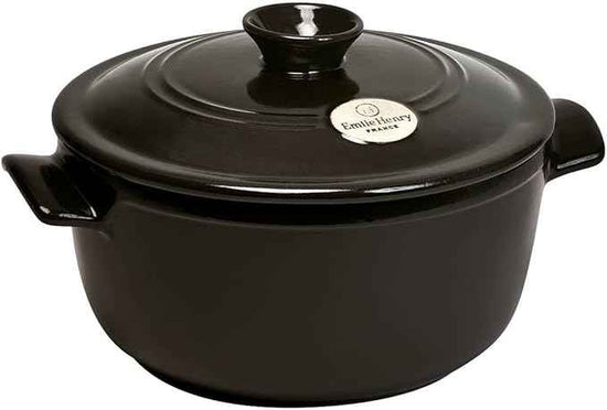 Emile Henry France Flame Round Stewpot Dutch Oven, 4.2 quart, Charcoal
