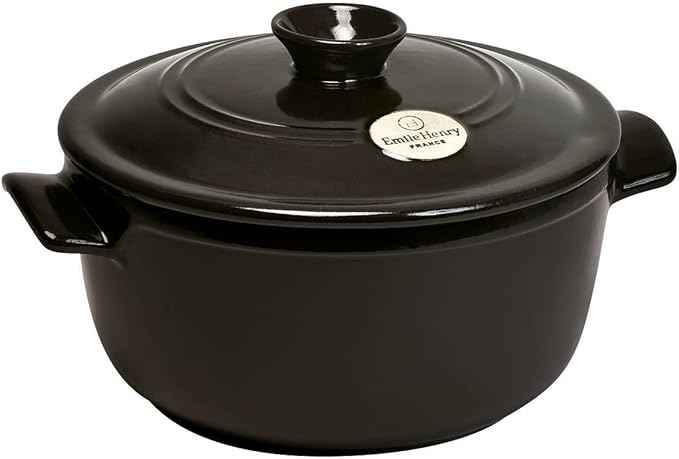 Emile Henry France Flame Round Stewpot Dutch Oven, 4.2 quart, Charcoal