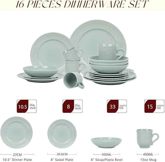 Pearl Dots Stoneware Dinnerware Set (16pc Set, Teal)