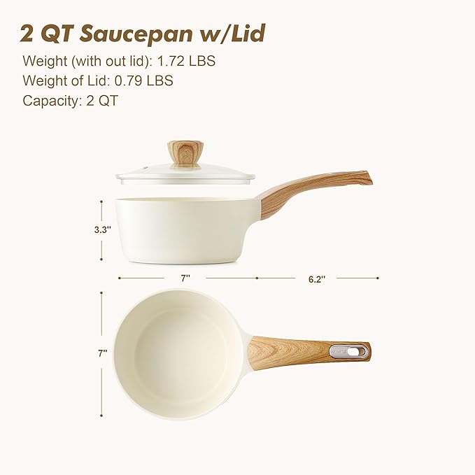 SENSARTE Ceramic Nonstick Sauce Pan with Lid, 2.0 Quart Small Saucepan, White Cooking Pot with Stay Cool Handle, Non toxic Kitchen Sauce Pot, Non stick Small Pot, Induction Pot, PFOA PTFE PFAS Free