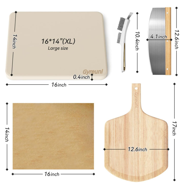 16'' Cordierite Pizza Stone for Oven and Grill with Pizza Peel Set (5 Count)
