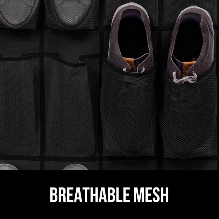 GORILLA GRIP Over the Door Shoe Organizer, 35 Large Breathable Mesh Pockets, Space Saving Hanging Storage Holder, 5 Hook Closet Rack Hanger, Hangs on Closets for Shoes, Accessories 68.5H x 24.5W Black