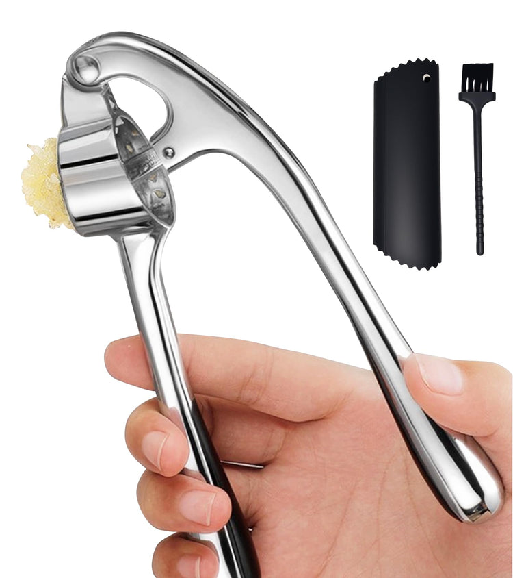 Stainless Steel Garlic Press Set Silicone Garlic Peeler & Brush