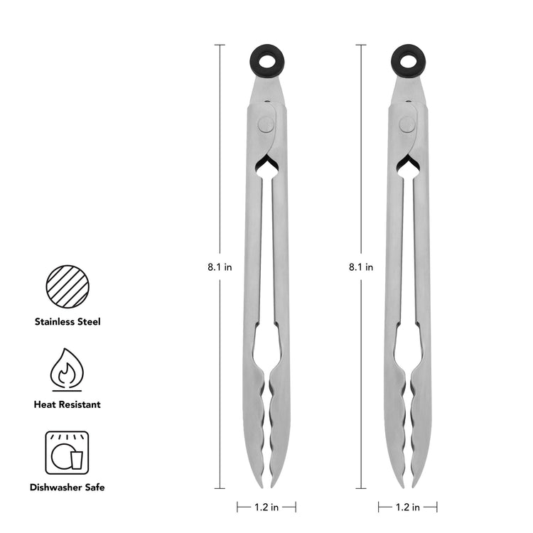 Set of 2 Stainless Steel Tongs with Scalloped Edges Easy Lock Dishwasher Safe Durable and Versatile Silver 7 Inch