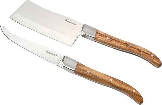 Bloomhouse 2-Piece German Steel Cheese Knife Set with Olive Wood Handles – Artisan Soft & Hard Cheese Knives for Charcuterie, Grazing Boards & Entertaining
