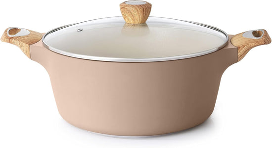 SENSARTE Ceramic Nonstick Stock Pot with Lid, 2.6/4.5/6.6 QT Soup Pot Casserole Pot, Non-toxic Healthy Pasta Pot, Large Cooking Pot Stew Pot, Induction Compatible, PFOA PFAS PTFE Free, Taupe - Nestoria