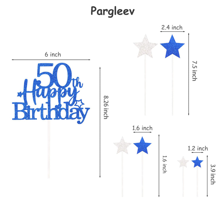 Royal Blue 50th Birthday Cake Topper with Glittery Stars (7 Count)