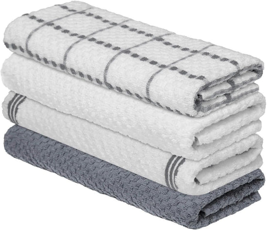 Artoid Mode Ring Spun Cotton Grey Kitchen Dish Towels, 15x25 Inch Ultra Soft Absorbent Quick Drying Household Cleaning Tea Towels Bar Towels Set of 4 - Nestoria