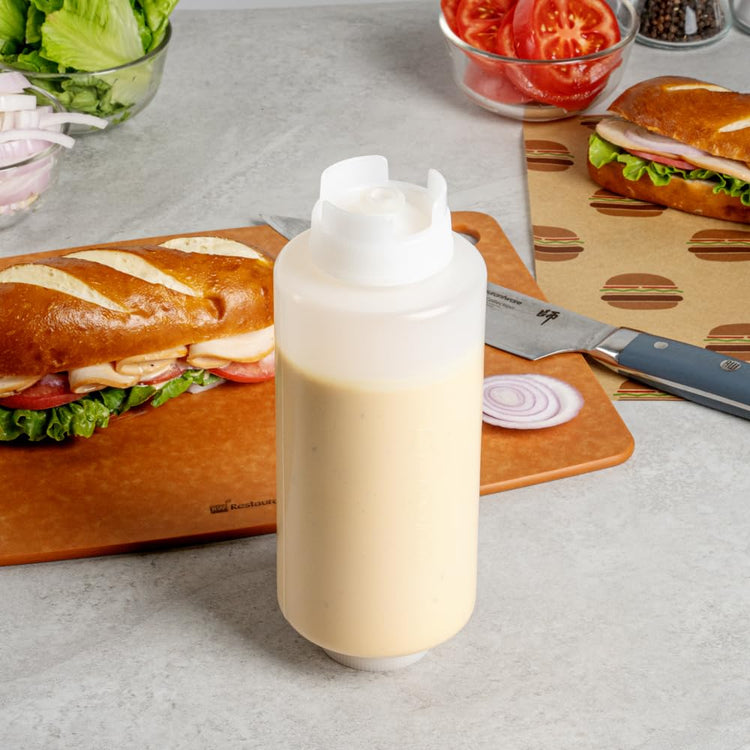 32oz. FIFO Inverted Plastic Squeeze Bottle with Refill and Dispensing Lids