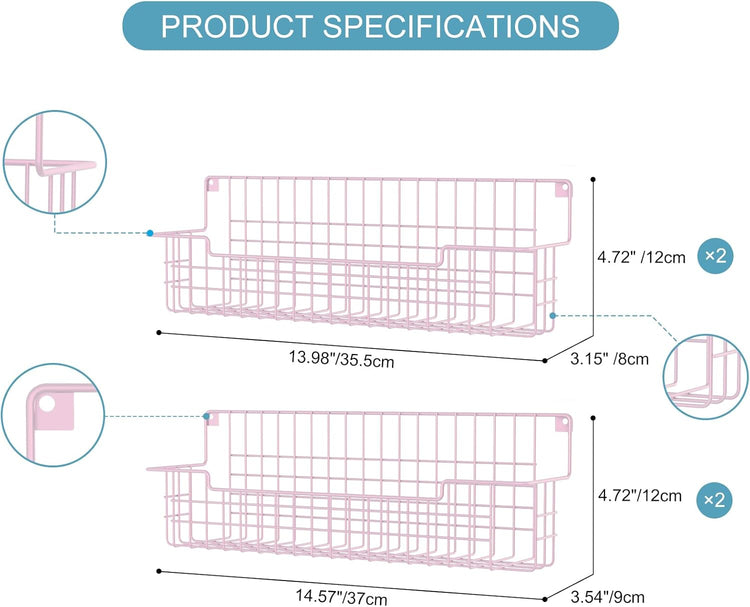 Spice Rack, 4-Pack Seasoning Organizer Wall Mounted for Kitchen Storage Organization, Metal Spice Holder Shelf for Cabinet, Pantry, Pink