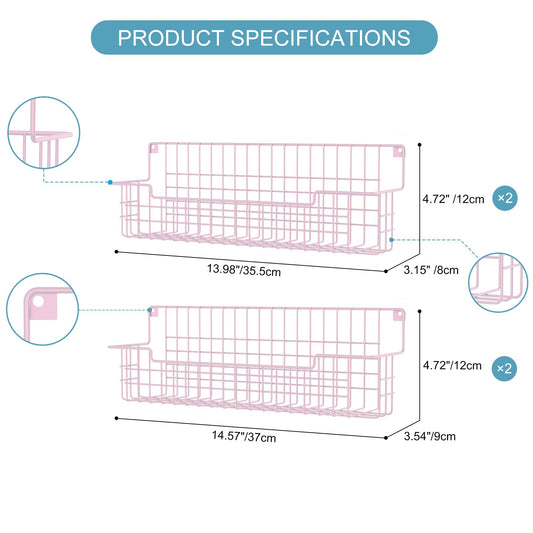 Spice Rack, 4-Pack Seasoning Organizer Wall Mounted for Kitchen Storage Organization, Metal Spice Holder Shelf for Cabinet, Pantry, Pink (4 Count)