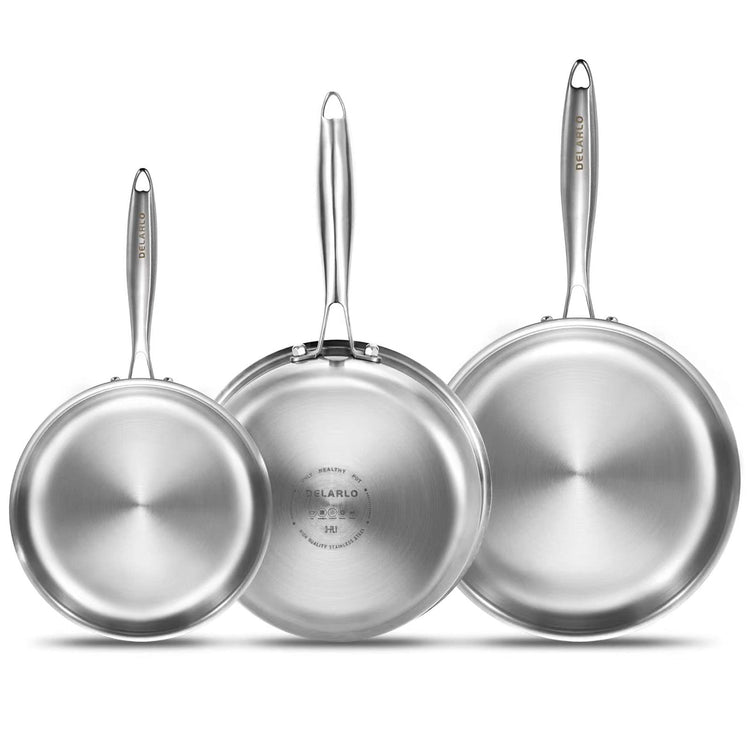 Tri Ply Stainless Steel Frying Pan Set 8” (3 Count)