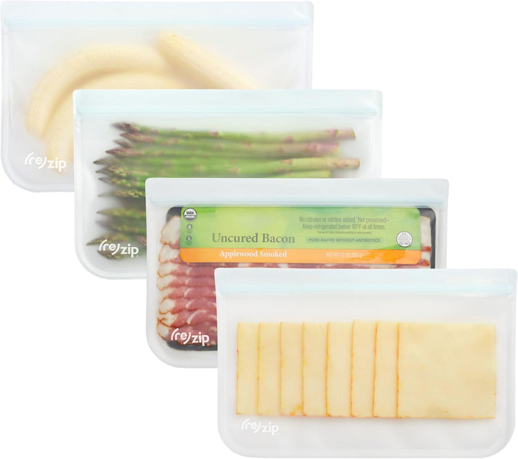 re) zip Half Gallon Reusable Storage Bags | BPA-Free, Leak proof, Airtight, 100% Food-Grade for Lunch Meat, Food Storage and Freezer Use, 64 Ounces | 4-Pack (4 Count)