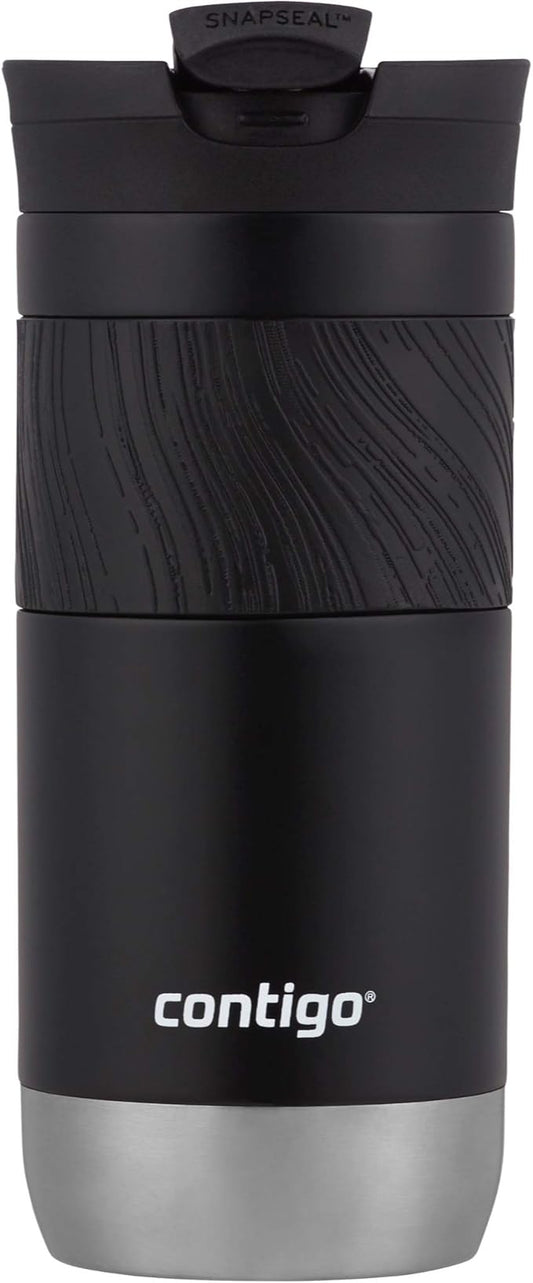 Contigo Byron Vacuum-Insulated Stainless Steel Travel Mug with Leak-Proof Lid Reusable Coffee Mug or Water Bottle BPA-Free 16oz Licorice Keeps Beverages Hot for 6 Hours or Cold for 12 Hours