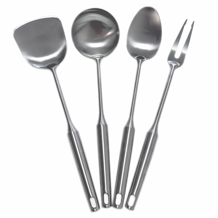 304 Stainless Steel Cooking Utensils Set 4 Piece 15 Inch Large Size Metal Kitchen Utensils Set Including Spatula (4 Count)