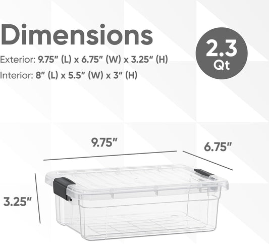 Superio Clear Storage Boxes with Lids, 2.5 Quart Plastic Container Bins for Organizing, Stackable Crates, BPA Free, Non Toxic, Odor Free, Organizers for Home, Office, School, and Dorm
