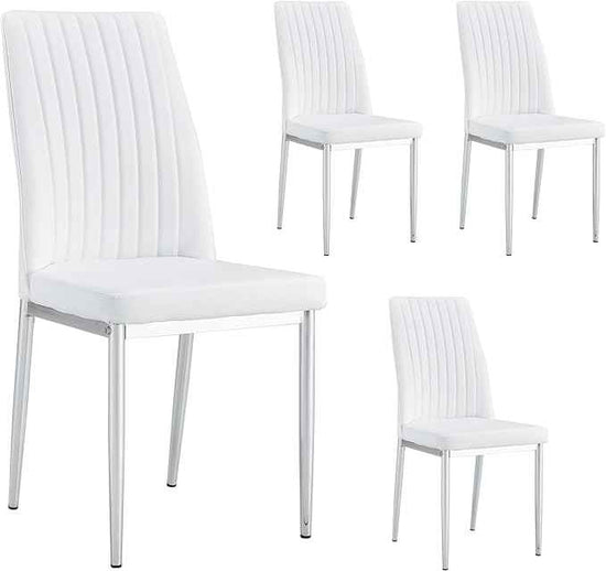 White Dining Chairs Set of 4 Modern Kitchen Chairs Set PU Leather Chair with Chrome Legs Armless Upholstered Chair for Dinner Room, Waiting Room(Set of 4, White)