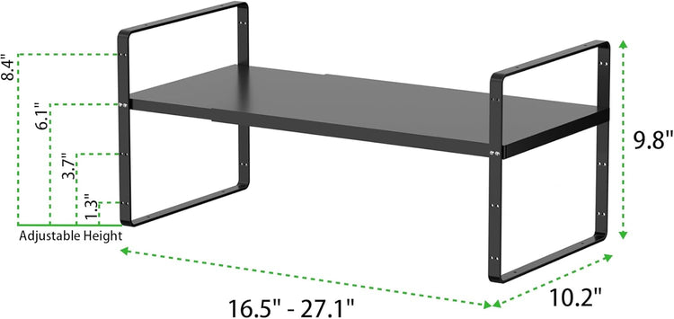 Expandable Cabinet Storage Shelf Stackable Organizer Rack for Kitchen Bathroom Pantry Spice Cupboard Countertop Home Office Desk Heavy Duty Nonslip Black Large 2 Pack