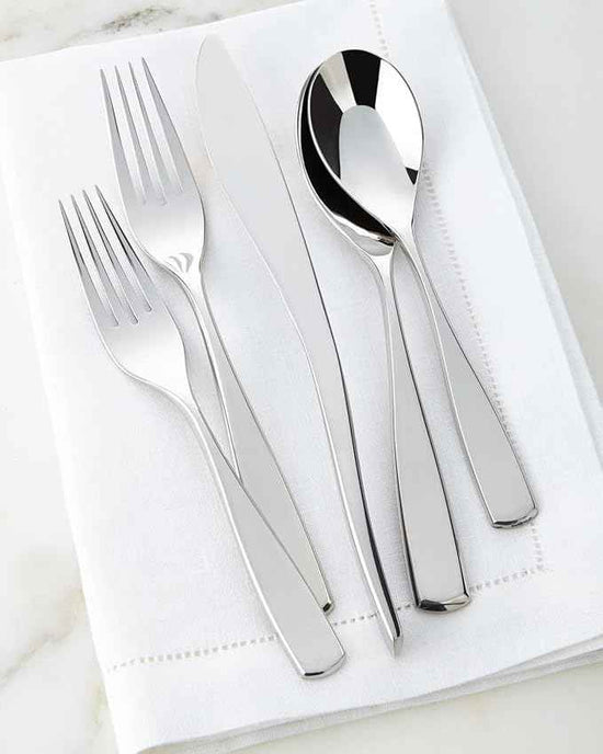 nambe Anna Flatware, 45-Pc Set, 18/10 Mirror Stainless Steel Silverware Cutlery Set, Designed for Home Kitchens, Hotel, or Restaurants, Service for 8 and a 3pc Hostess Utensil Set, Dishwasher Safe
