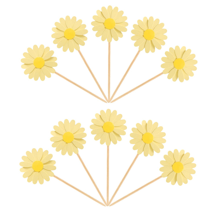 24Pcs Daisy Cupcake Toppers Daisy Flower Party Picks Spring Daisy Toothpicks Chrysanthemum Food Picks Girls Baby Shower Birthday Wedding Party Decorations Yellow (24 Count)