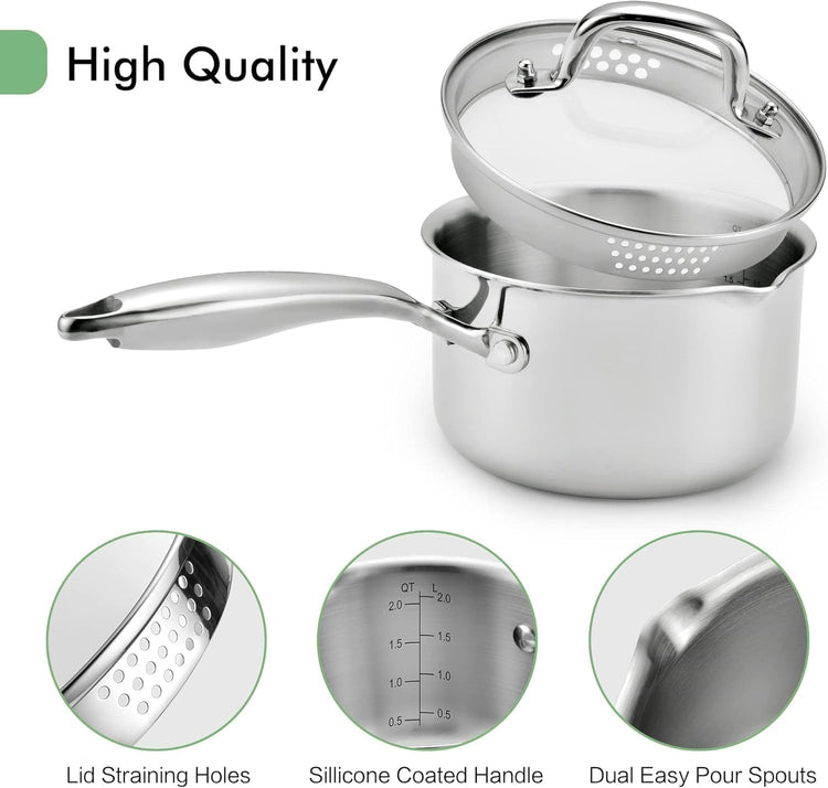 3.5 Quart Stainless Steel Pot Saucepan with Glass Strainer Lid