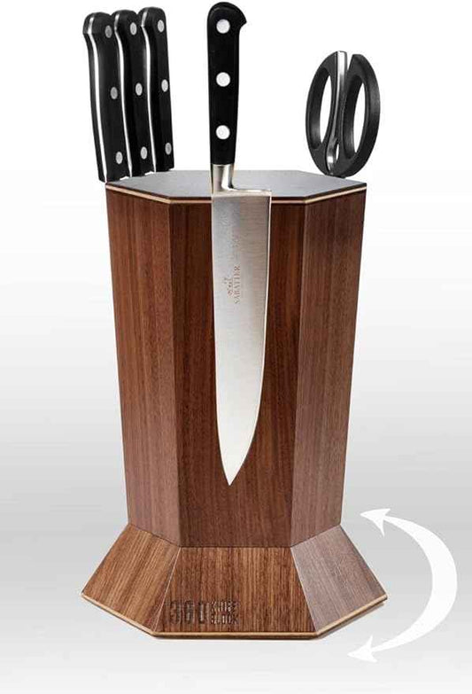 (Walnut) ROTATING Magnetic knife block - SeriousEats/ATK/Cooksillustrated BEST Universal Knife Block - handmade in Washington