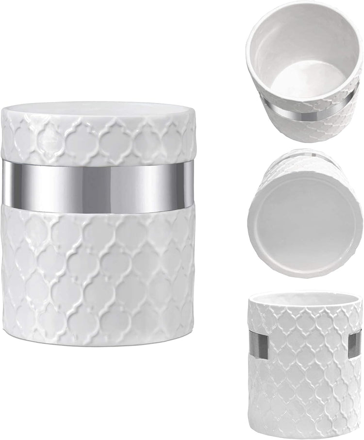 Home Acre Designs Kitchen Utensil Holder - Large Ceramic Farmhouse Countertop Crock, White/Silver