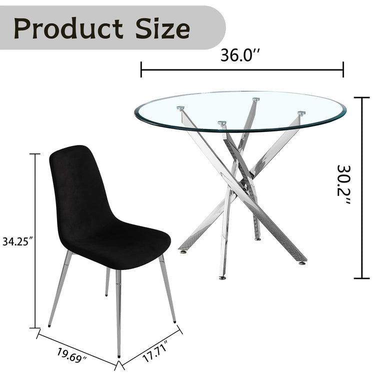 36" Round Glass Dining Table Set for 4 (5 Count)