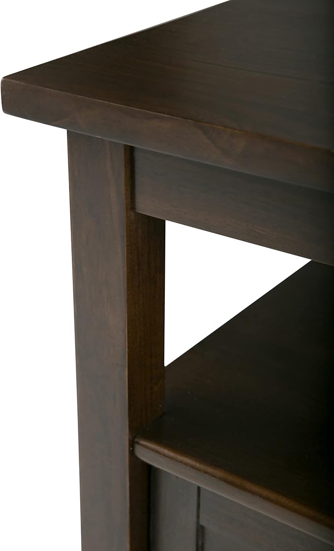 SIMPLIHOME Warm Shaker End Table - 20 inch Wide Solid Wood Side Table in Tobacco Brown, Transitional Accent Table for Living Room or Bedroom with Drawer, Open Shelf and Square Tapered Legs