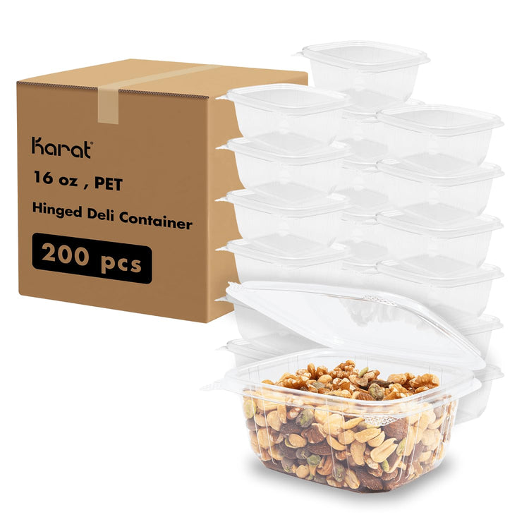 PET Hinged Deli Containers with Lids (200 Count)