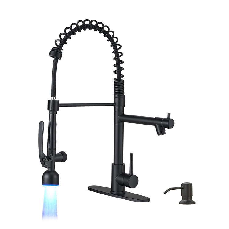 LED Commercial Kitchen Faucets with Pull Down Sprayer Matte Black